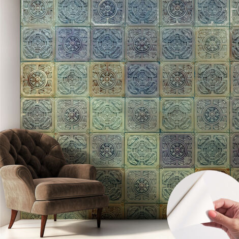 Fototapete Selbstklebend - Wanddekoration - Wandfolie - 3D Tapete Wand - Wohnungsdeko Geometrische Fliesen 250x250 cm