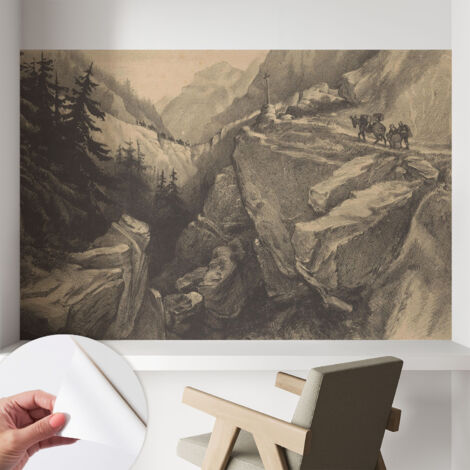 Fototapete Selbstklebend - Wanddekoration - Wandfolie - 3D Tapete Wand - Wohnungsdeko Malerische Berge 104x70 cm