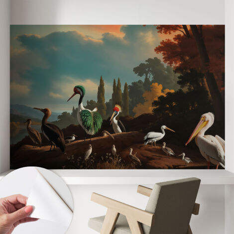 Fototapete Selbstklebend - Wanddekoration - Wandfolie - 3D Tapete Wand - Wohnungsdeko Malerische Vögel 104x70 cm
