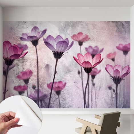 Fototapete Selbstklebend - Wanddekoration - Wandfolie - 3D Tapete Wand - Wohnungsdeko Pastellfarbene Blumen 152x104 cm