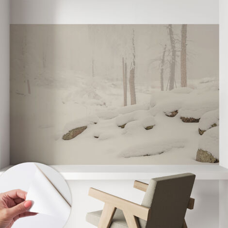 Fototapete Selbstklebend - Wanddekoration - Wandfolie - 3D Tapete Wand - Wohnungsdeko Schneewald 104x70 cm