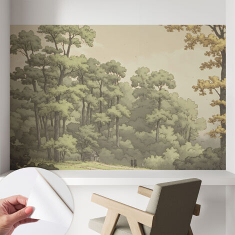 Fototapete Selbstklebend - Wanddekoration - Wandfolie - 3D Tapete Wand - Wohnungsdeko Waldidylle 104x70 cm