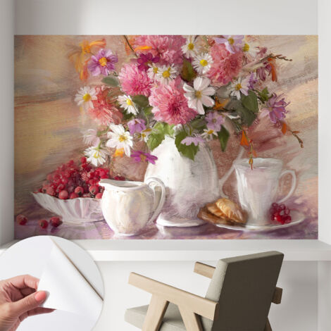 Fototapete Selbstklebend - Wanddekoration - Wandfolie - 3D Tapete Wand - Wohnungsdeko Wiesenblumen 104x70 cm