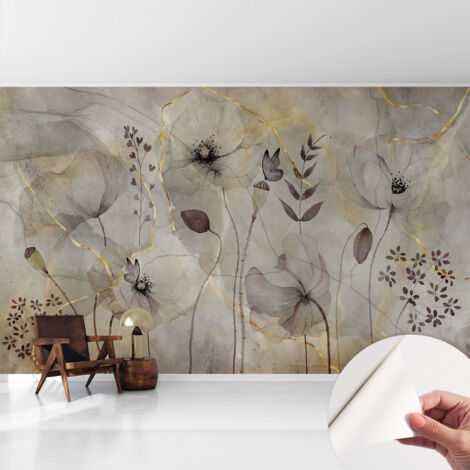 Fototapete Selbstklebend - Wanddekoration - Wandfolie - 3D Tapete Wand - Wohnungsdeko Zarte Blumen 416x254 cm