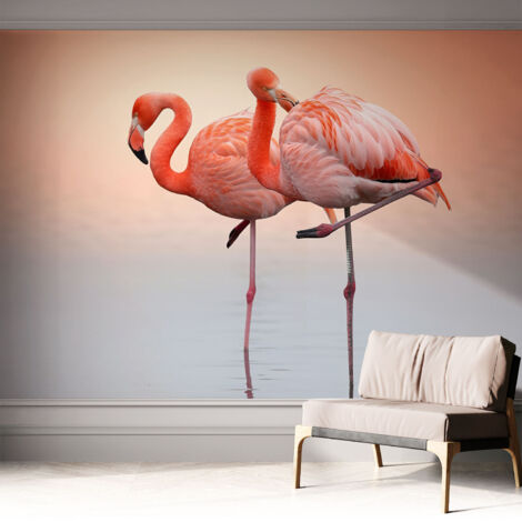Fototapete Selbstklebend - Wanddekoration - Wandfolie - 3D Tapete Wand - Wohnungsdeko Zarte Flamingos 312x219 cm
