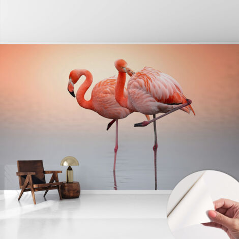 Fototapete Selbstklebend - Wanddekoration - Wandfolie - 3D Tapete Wand - Wohnungsdeko Zarte Flamingos 416x254 cm