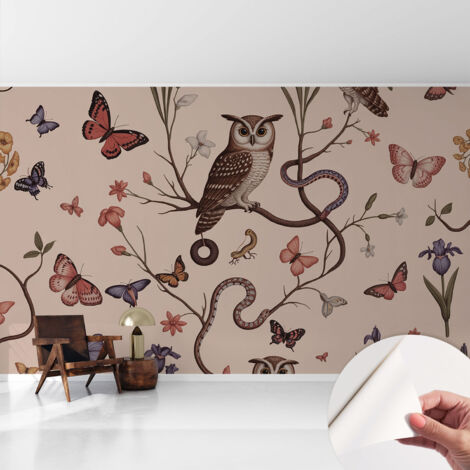 Fototapete Selbstklebend - Wandtattoo - leicht anzubringen - Wandverkleidung Eule in der Natur 416x254 cm