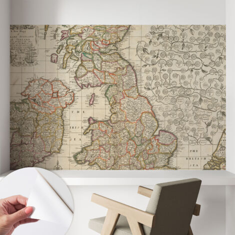 Fototapete Selbstklebend - Wandtattoo - leicht anzubringen - Wandverkleidung Historische Karte 104x70 cm