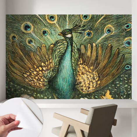Fototapete Selbstklebend - Wandtattoo - leicht anzubringen - Wandverkleidung Majestätischer Pfau 104x70 cm