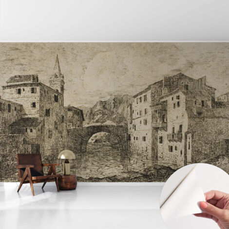 Fototapete Selbstklebend - Wandtattoo - leicht anzubringen - Wandverkleidung Stadtpanorama 416x254 cm