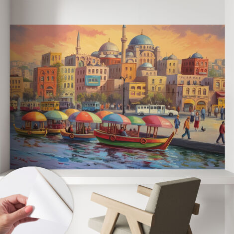 Fototapete Selbstklebend - Wandtattoo - leicht anzubringen - Wandverkleidung Städtische Küste 104x70 cm
