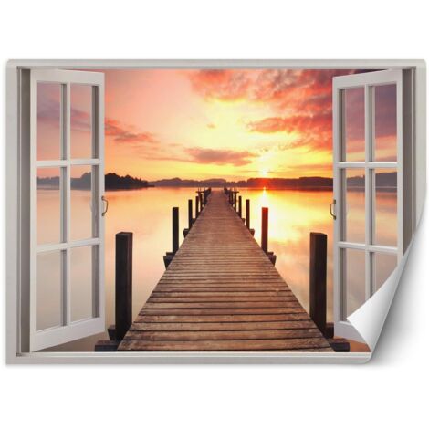 Fototapete, Sonnenuntergangsfenster am Pier – 140x100