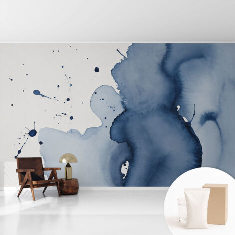 Fototapete Tapete Vliestapete mit Kleber Büro Wandgestaltung - Wanddekoration Wohnzimmer Dunkelblaue Spritzer 416x254 cm
