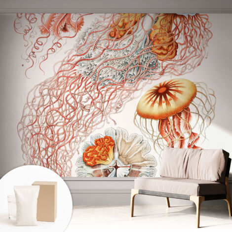 Fototapete Tapete Vliestapete mit Kleber Büro Wandgestaltung - Wanddekoration Wohnzimmer Fantasievolle Quallen 312x219 cm