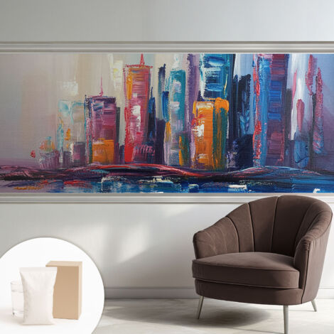 Fototapete Tapete Vliestapete mit Kleber Büro Wandgestaltung - Wanddekoration Wohnzimmer Farbenfrohe Stadt 250x104 cm