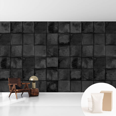 Fototapete Tapete Vliestapete mit Kleber Büro Wandgestaltung - Wanddekoration Wohnzimmer Graue Fliesen 416x254 cm