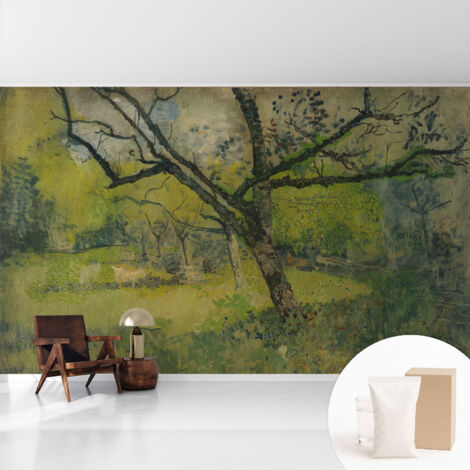 Fototapete Tapete Vliestapete mit Kleber Büro Wandgestaltung - Wanddekoration Wohnzimmer Grüne Landschaft 416x254 cm