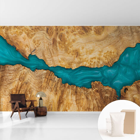 Fototapete Tapete Vliestapete mit Kleber Büro Wandgestaltung - Wanddekoration Wohnzimmer Holz und Harz 416x254 cm