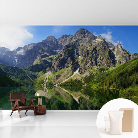Fototapete Tapete Vliestapete mit Kleber Büro Wandgestaltung - Wanddekoration Wohnzimmer Malerische Berge 416x254 cm