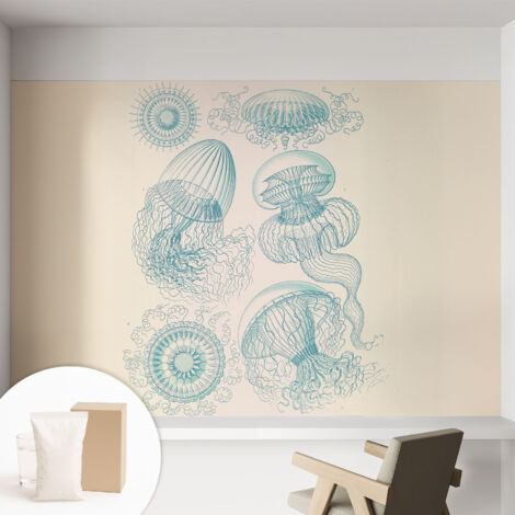 Fototapete Tapete Vliestapete mit Kleber Büro Wandgestaltung - Wanddekoration Wohnzimmer Meeresquallen 152x104 cm