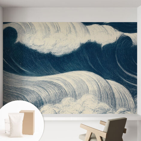 Fototapete Tapete Vliestapete mit Kleber Büro Wandgestaltung - Wanddekoration Wohnzimmer Meereswellen 152x104 cm