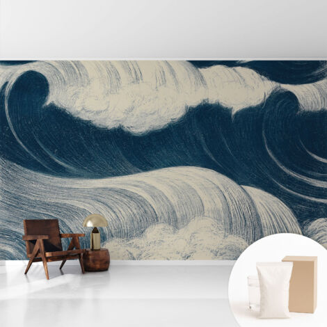 Fototapete Tapete Vliestapete mit Kleber Büro Wandgestaltung - Wanddekoration Wohnzimmer Meereswellen 416x254 cm