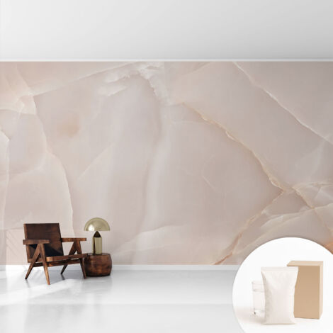 Fototapete Tapete Vliestapete mit Kleber Büro Wandgestaltung - Wanddekoration Wohnzimmer Rosa Marmor 416x254 cm