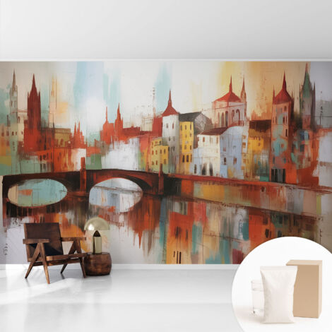 Fototapete Tapete Vliestapete mit Kleber Büro Wandgestaltung - Wanddekoration Wohnzimmer Stadtlandschaft 416x254 cm