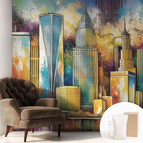 Fototapete Tapete Vliestapete mit Kleber Büro Wandgestaltung - Wanddekoration Wohnzimmer Stadtpanorama 250x250 cm