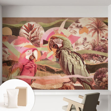 Fototapete Tapete Vliestapete mit Kleber Büro Wandgestaltung - Wanddekoration Wohnzimmer Tropische Vögel 152x104 cm