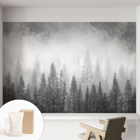 Fototapete Tapete Vliestapete mit Kleber Büro Wandgestaltung - Wanddekoration Wohnzimmer Waldnebel 152x104 cm