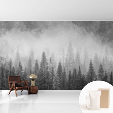 Fototapete Tapete Vliestapete mit Kleber Büro Wandgestaltung - Wanddekoration Wohnzimmer Waldnebel 416x254 cm