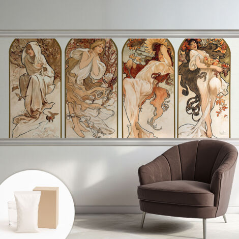 Fototapete Tapete Vliestapete mit Kleber Büro Wandgestaltung - Wanddekoration Wohnzimmer Weibliche Jahreszeiten 250x104 cm
