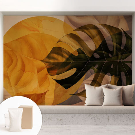 Fototapete Tapete Vliestapete mit Kleber - trendige Wanddeko - Schlafzimmer - Wohnzimmer Abstrakte Blätter 208x146 cm