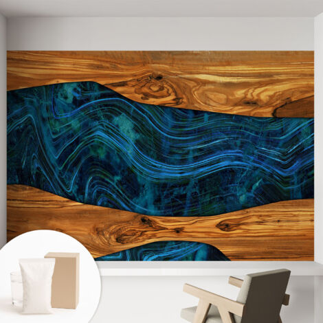 Fototapete Tapete Vliestapete mit Kleber - trendige Wanddeko - Schlafzimmer - Wohnzimmer Blaues Holz 152x104 cm