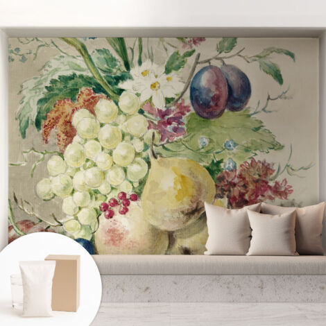 Fototapete Tapete Vliestapete mit Kleber - trendige Wanddeko - Schlafzimmer - Wohnzimmer Blumen und Früchte 208x146 cm