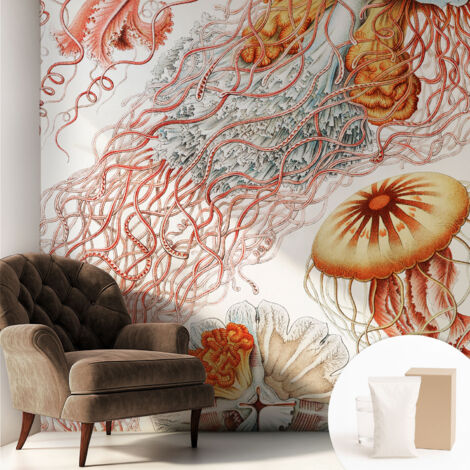Fototapete Tapete Vliestapete mit Kleber - trendige Wanddeko - Schlafzimmer - Wohnzimmer Fantasievolle Quallen 250x250 cm