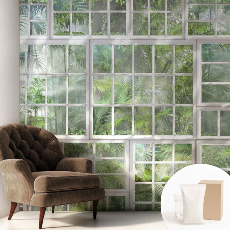 Fototapete Tapete Vliestapete mit Kleber - trendige Wanddeko - Schlafzimmer - Wohnzimmer Grüner Wald 250x250 cm