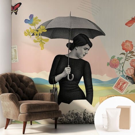 Fototapete Tapete Vliestapete mit Kleber - trendige Wanddeko - Schlafzimmer - Wohnzimmer Romantische Collage 250x250 cm