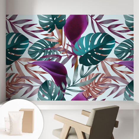 Fototapete Tapete Vliestapete mit Kleber - trendige Wanddeko - Schlafzimmer - Wohnzimmer Tropische Komposition 104x70 cm