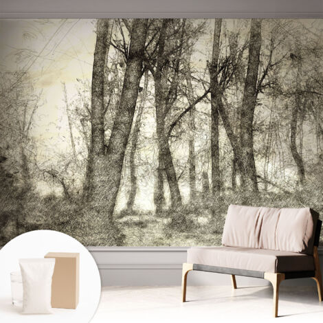 Fototapete Tapete Vliestapete mit Kleber - trendige Wanddeko - Schlafzimmer - Wohnzimmer Waldmelancholie 312x219 cm