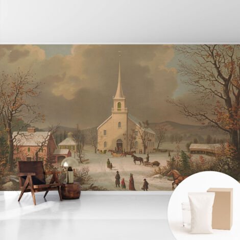 Fototapete Tapete Vliestapete mit Kleber - trendige Wanddeko - Schlafzimmer - Wohnzimmer Winterlandschaft 416x254 cm
