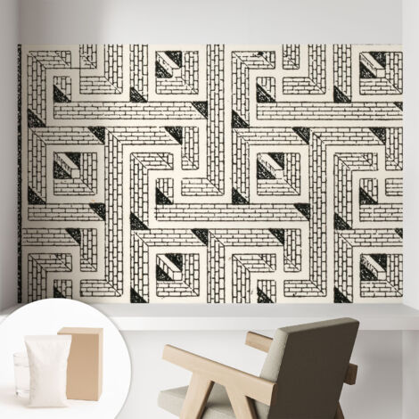 Fototapete Tapete Vliestapete mit Kleber - trendige Wanddeko - Schlafzimmer - Wohnzimmer Ziegel-Labyrinth 104x70 cm