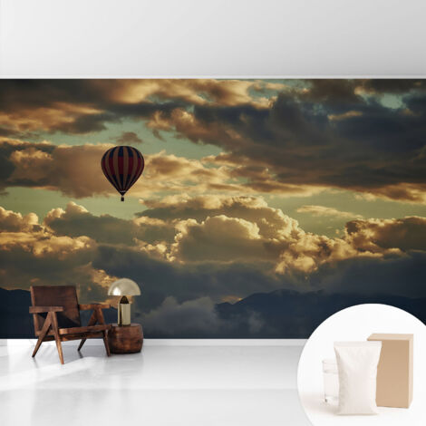 Fototapete - Tapete Vliestapete mit Kleber - Wandtapete Moderne Wandbild Schlafzimmer Wohnzimmer Ballon in den Wolken 416x254 cm