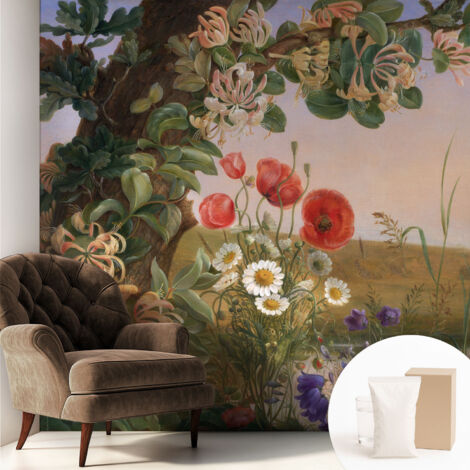 Fototapete - Tapete Vliestapete mit Kleber - Wandtapete Moderne Wandbild Schlafzimmer Wohnzimmer Blumen-Idylle 250x250 cm