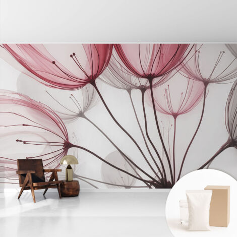 Fototapete - Tapete Vliestapete mit Kleber - Wandtapete Moderne Wandbild Schlafzimmer Wohnzimmer Blumensilhouetten 416x254 cm