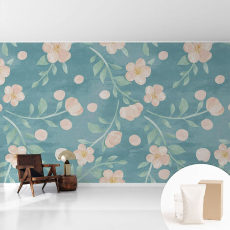 Fototapete - Tapete Vliestapete mit Kleber - Wandtapete Moderne Wandbild Schlafzimmer Wohnzimmer Blumige Eleganz 416x254 cm
