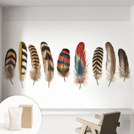 Fototapete - Tapete Vliestapete mit Kleber - Wandtapete Moderne Wandbild Schlafzimmer Wohnzimmer Bunte Federn 152x104 cm