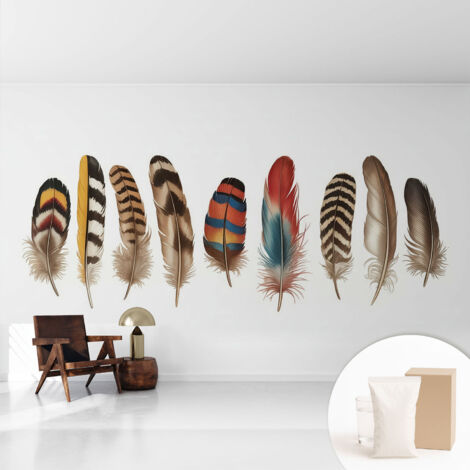 Fototapete - Tapete Vliestapete mit Kleber - Wandtapete Moderne Wandbild Schlafzimmer Wohnzimmer Bunte Federn 416x254 cm