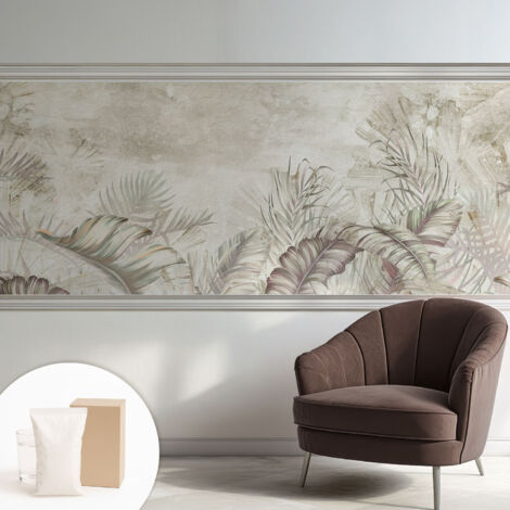 Fototapete - Tapete Vliestapete mit Kleber - Wandtapete Moderne Wandbild Schlafzimmer Wohnzimmer Dekorative Blätter 250x104 cm